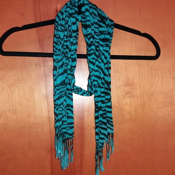 Target Accessories - Teal blue zebra stripe thin tassel fringe scarf